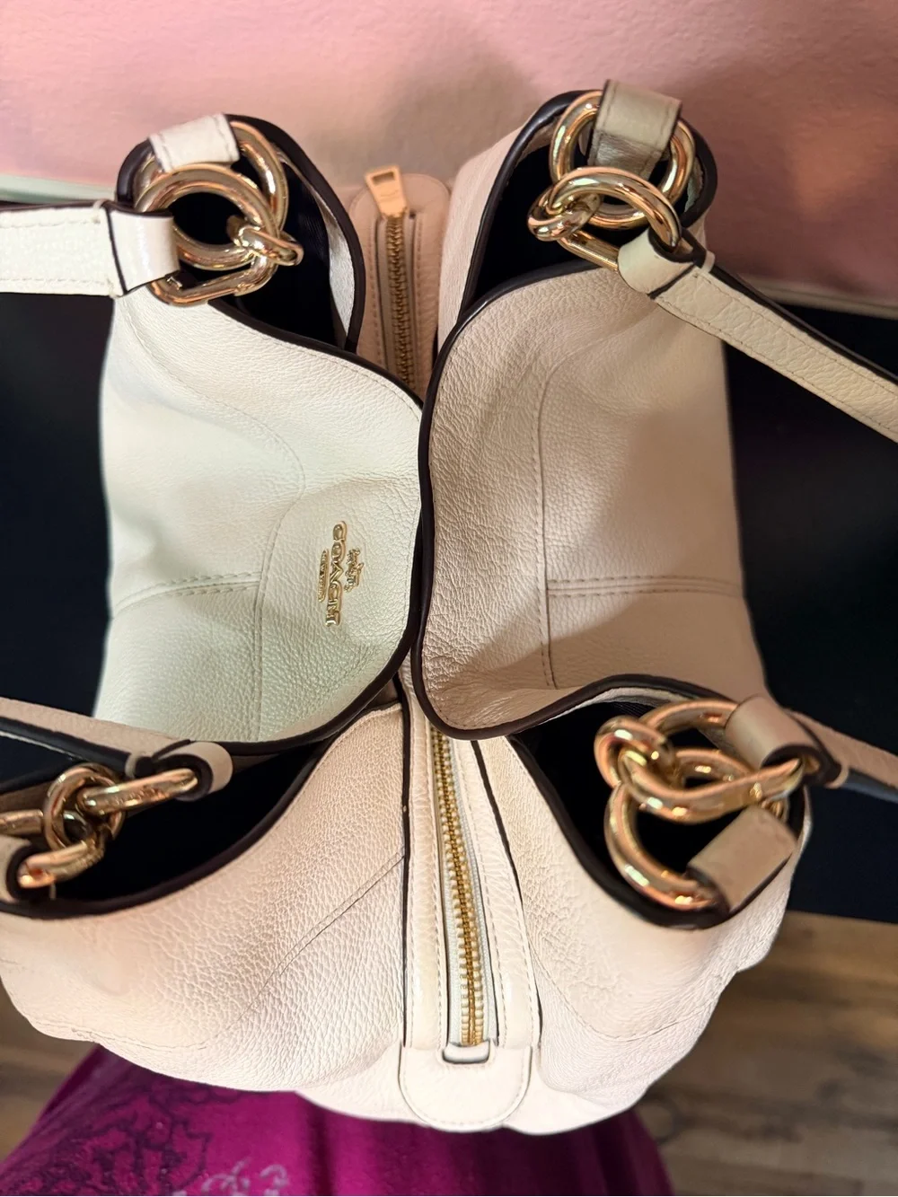 Coach Lexy Pebbled Leather Shoulder Bag in Chalk White